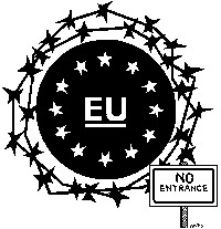 EU: No Entrance. Titelbild zum isw-report 104 - Auf der Flucht. Fluchtursachen. Festung Europa. Alternativen. (Festung Europa, Februar 2016)