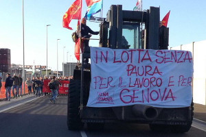 Stalarbeiter Protest gegen 4.000 Entlassungen in Genua am 9.10.17