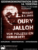 Demoaufruf zum 14. Todestag von Oury Jalloh am 7. Januar 2019 in Dessau / Sachsen-Anhalt