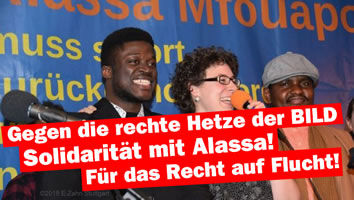 Solidarität mit Alassa Mfouapon gegen die rechte Hetze der BILD-Zeitung (Bild: Rebell)