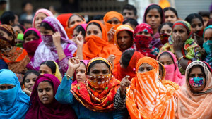 Streikende Textilarbeiterinnen demonstrieren in Dhaka, der Hauptstadt von Bangladesch am 11. Januar 2019