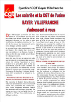 Das Flugblatt der CGT Fnic (Chemie) gegen die Entlassung eines Aktiven durch Bayer in Villefranche