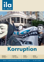 Das Titelblatt der ila Ausgabe 423 mit Schwerpunkt Korruption in Lateinamerika