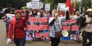 Streikdemonstration der Textilarbeiterinnen in der indonesischen Hauptstadt Mai 2019