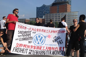 Solidarität mit VW-Leiharbeitern in China am Rande von G20 in Hamburg