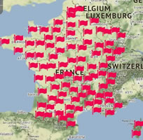 Aktualisierte Streikkarte der Protestmobilisierung für den Aktionstag am 12. September 2017 in Frankreich gegen Macrons "Loi travail 2"