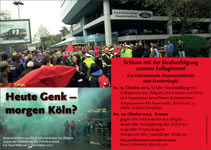 Aufruf des Solikreises zu den Protestaktionen: HEUTE GENK – MORGEN KÖLN?