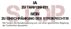 Tarifeinheit: JA – Eingriff ins Streikrecht: NEIN. Unterschriftensammlung von ver.di, GEW und NGG