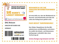 Solidaritäts-Aktion für die Streikenden bei Amazon: AufKLEBER Retourenschein