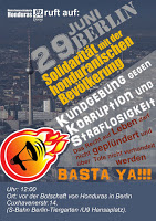 Plakat Demoaufruf Hondurassoli 29. Juni 2015 Berlin