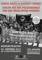 Demo "Gegen HoGeSa, Nazis und Rassist*innen! Kein Bock mehr auf Polizeigewalt!" am 2. Oktober 2015 ab 18 Uhr an den City Arkaden in Wuppertal