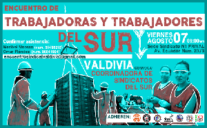 Plakat: Aufruf zur zweiten Konferenz der südchilenischen Gewerkschaftsopposition am 7.8.2015