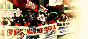 Gewerkschaftsdemonstration gegen Entlassungen in Sao Jose am 16. August 2015
