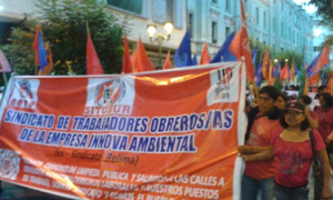 Demonstration der Gewerkschaft Sitobur in Lima gegen die Entlassung von 1650 ArbeiterInnen in der Straßenreinigung am 8.10.2015