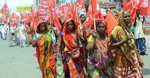 Dalifrauen demonstrieren gegen Modi bei den indischen Wahlen im Oktober 2015