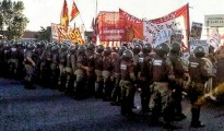 Streik im öffentlichen Dienst Argentiniens am 7.2.2016 - hier Ölarbeiter in Chubut