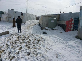 Lager für syrische Flüchtlinge hinter der jordanischen grenze im Januar 2016