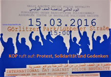 [Berlin] 15. März: Internationaler Tag gegen Polizeigewalt. Kundgebung, Theater, Gedenken