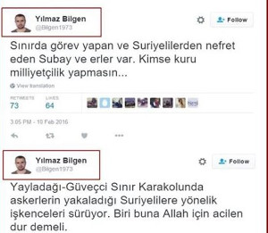 Screenshot mit Twitter-Äußerungen von Yilmaz Bilgen