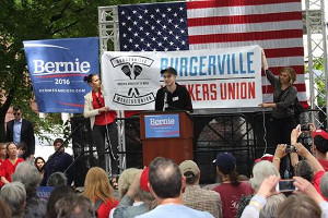 Gründungskundgebung der Betriebsgewerkschaft Burgerville in Portland am 16.4.2016