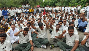 Demonstration in Delhi zum 4. Jahrestag der Verhaftung der Suzuki Gewerkschafter am 18.7.2016