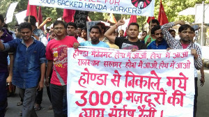 Solidaritätsdemonstration mit der Hondabelegschaft in Delhi am 19.10.2016