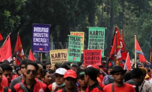 Gewerkschaftsdemo für Mindestlohn Jakarta Dezember 2016