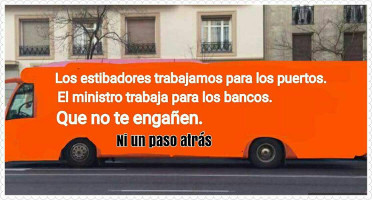 Werbebus der Dockergewerkschaft in Madrid für den Streik im März 2017