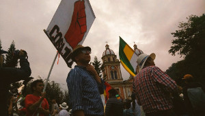 Demonstration für ein Nein bei dem Goldbergbau-Referendum in Cajamrca, Kolumbien am 15.3.2017