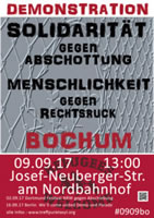 Solidarität gegen Abschottung – Menschlichkeit gegen Rechtsruck. Demonstration in Bochum am 9.9. im Rahmen der Aktionswochen „We’ll come united!“