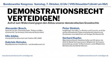 Demonstrationsrecht verteidigen! Bundesweiter Grundrechte-Kongress am Samstag, 7. Oktober 2017 in Düsseldorf