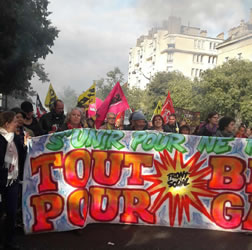 Paris gestern: Abordnung des "Front social" (Zusammenschluss linker bis linksradikaler Gewerkschaftsflügel). Foto von Bernard Schmid vom 12.9.2017