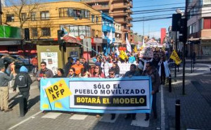 Demonstration gegen private Rentenversicherung in Concepcion, Chile am 3.9.2017