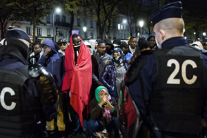 „Les personnels de la santé et de la solidarité ne sont pas des chasseurs de migrants !“ am 11. Januar 2018 beim Gewerkschaftsbund CGT