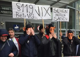 Protest gegen die Untätigkeit der Justiz in Sachen Behinderung der Betriebsratsarbeit durch I-SEC am 07.03.2018 in Frankfurt/M, Foto von Guido Jurock, ver.di