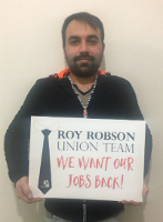 Entlassener Gewerkschafter bei Robson Izmir im März 2018
