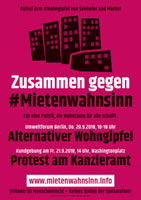 „Alternativer Wohngipfel - Gemeinsam gegen Spaltung, Verdrängung und Wohnungslosigkeit – bezahlbarer Wohnraum für ALLE statt mehr Rendite für wenige“ 9/2018