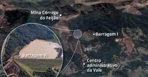 Eine Skizze des am 25.1.2019 gebrochenen Staudamms im brasilianischen Brumadinho: Die Kantine lag direkt unterhalb...