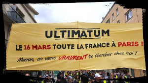 Der Aufruf am 16. März 2019 in Paris landesweit zu demonstrieren, wurde an vielen Orten verbreitet - hier in Rouen