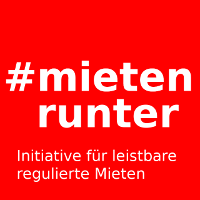 Plakat und Logo der Wiener Mietenkampagne: #mieten runter