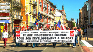 Demonstration gegen GE Kahlschlag in Belfort Nordfrankreich im Mai 2019