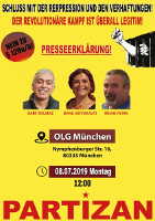 Protestplakat gegen die erneuten Verhaftungen im Münchner Kommunistenprozess 8.7.2019