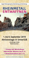 Aktionstage/Camp/Demo vom 1.-9. September 2019 am Produktionsstandort in Unterlüß bei Celle: „Rheinmetall entwaffnen - Rüstungsproduktion blockieren!“