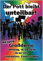 Plakat zur Demonstration gegen Steeler Jungs und andere Nazis am 14.9.2019 in Essen