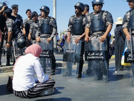 Bei der Kundgebung der streikenden LehrerInnen am 5.9.2019 in Amman - Polizeiüberfall