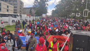 Die Streikdemonstration des öffentliches Dienstes in Swasiland - kurz vor dem Polizeiangriff...