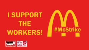 Logo der Solikapagne mit dem Mc Donalds Streik in London am 12.11.2019