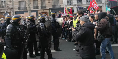 Foto von Bernard Schmid der Demo gegen Renten"reform" am 17.12.2019 in Paris