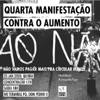 Plakat mit dem Aufruf zur nächsten Demonstration gegen die Fahrpreiserhöhung in Sao Paulo am 23.1.2020