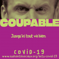 Plakat von Sud Santé gegen Macron